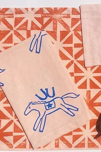 Julie Peach Block Printed Horse Napkin Set