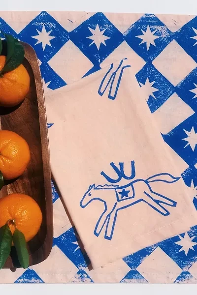 Julie Peach Block Printed Horse Napkin Set