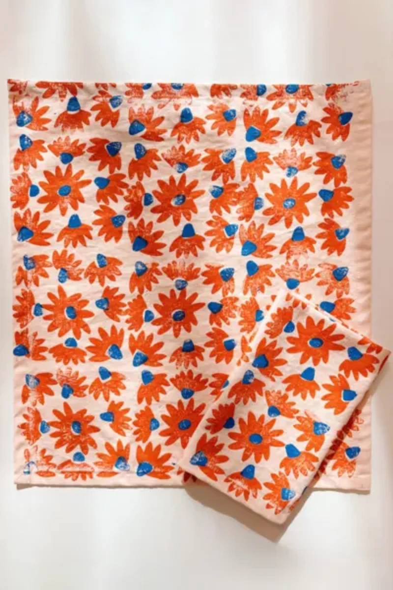 Julie Peach Block Printed Coneflower Napkin Set