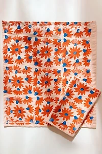 Julie Peach Block Printed Coneflower Napkin Set