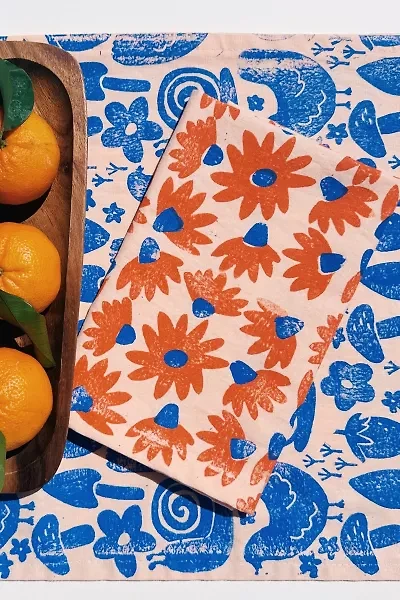 Julie Peach Block Printed Coneflower Napkin Set