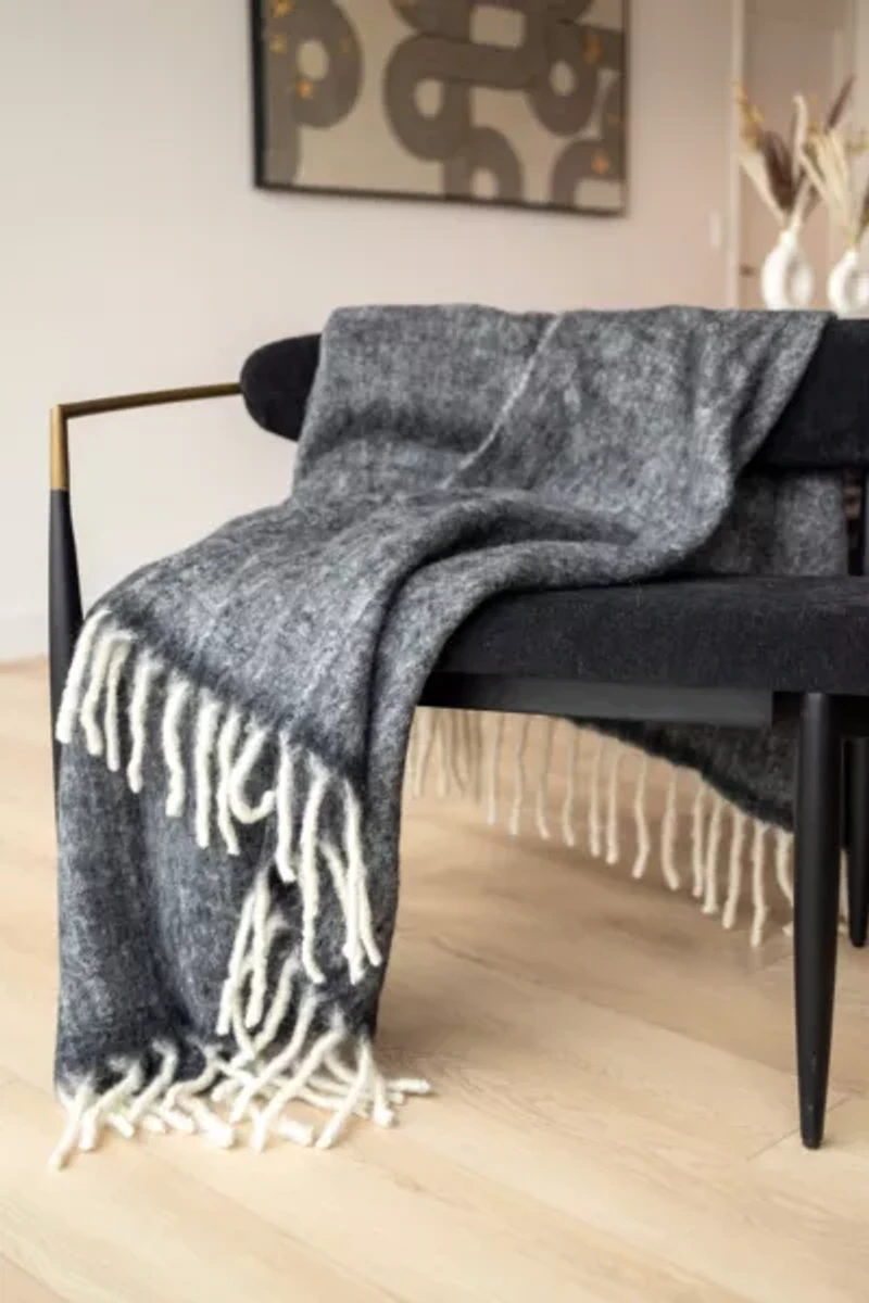 YaYa & Co. Gal Organic Brushed Wool Tassel Throw Blanket