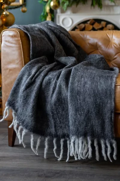 YaYa & Co. Gal Organic Brushed Wool Tassel Throw Blanket