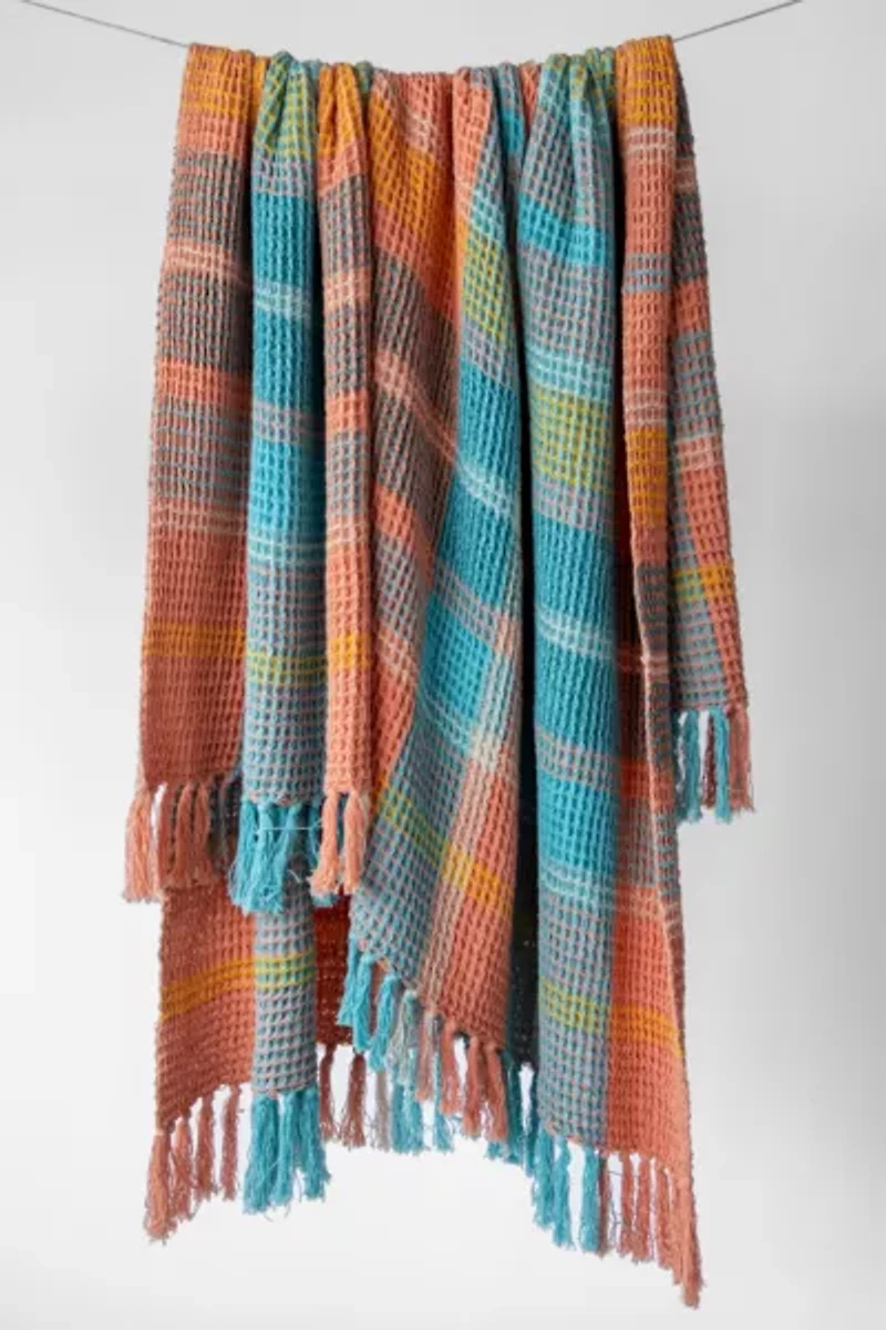 YaYa & Co. Plaid Organic Cotton Waffle Knit Throw Blanket
