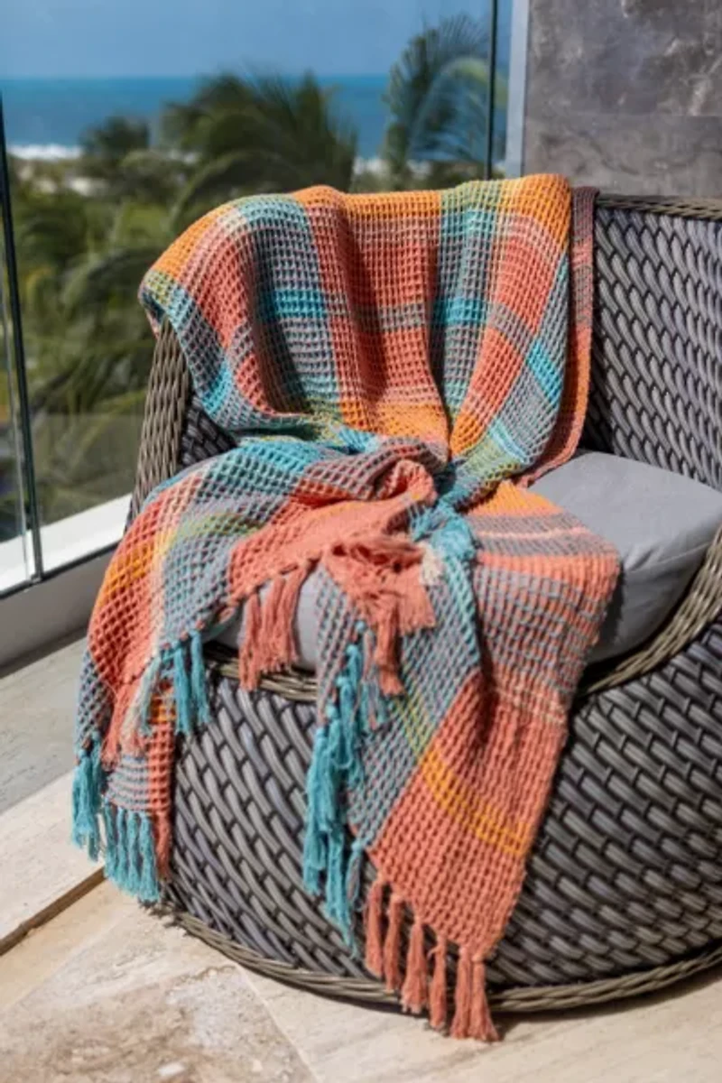 YaYa & Co. Plaid Organic Cotton Waffle Knit Throw Blanket