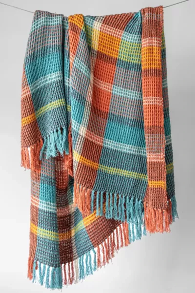 YaYa & Co. Plaid Organic Cotton Waffle Knit Throw Blanket