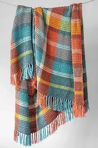 YaYa & Co. Plaid Organic Cotton Waffle Knit Throw Blanket