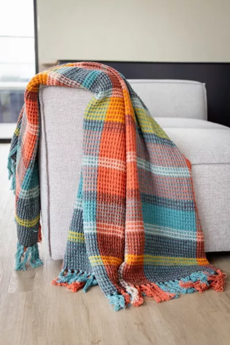 YaYa & Co. Plaid Organic Cotton Waffle Knit Throw Blanket