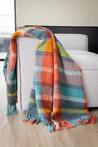 YaYa & Co. Plaid Organic Cotton Waffle Knit Throw Blanket