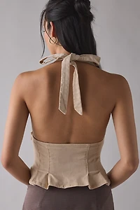 UO With Love Plunging Halter Denim Crop Top