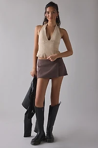 UO With Love Plunging Halter Denim Crop Top