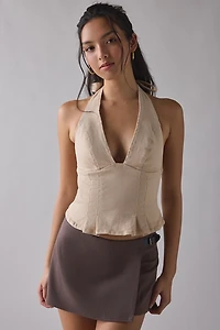 UO With Love Plunging Halter Denim Crop Top