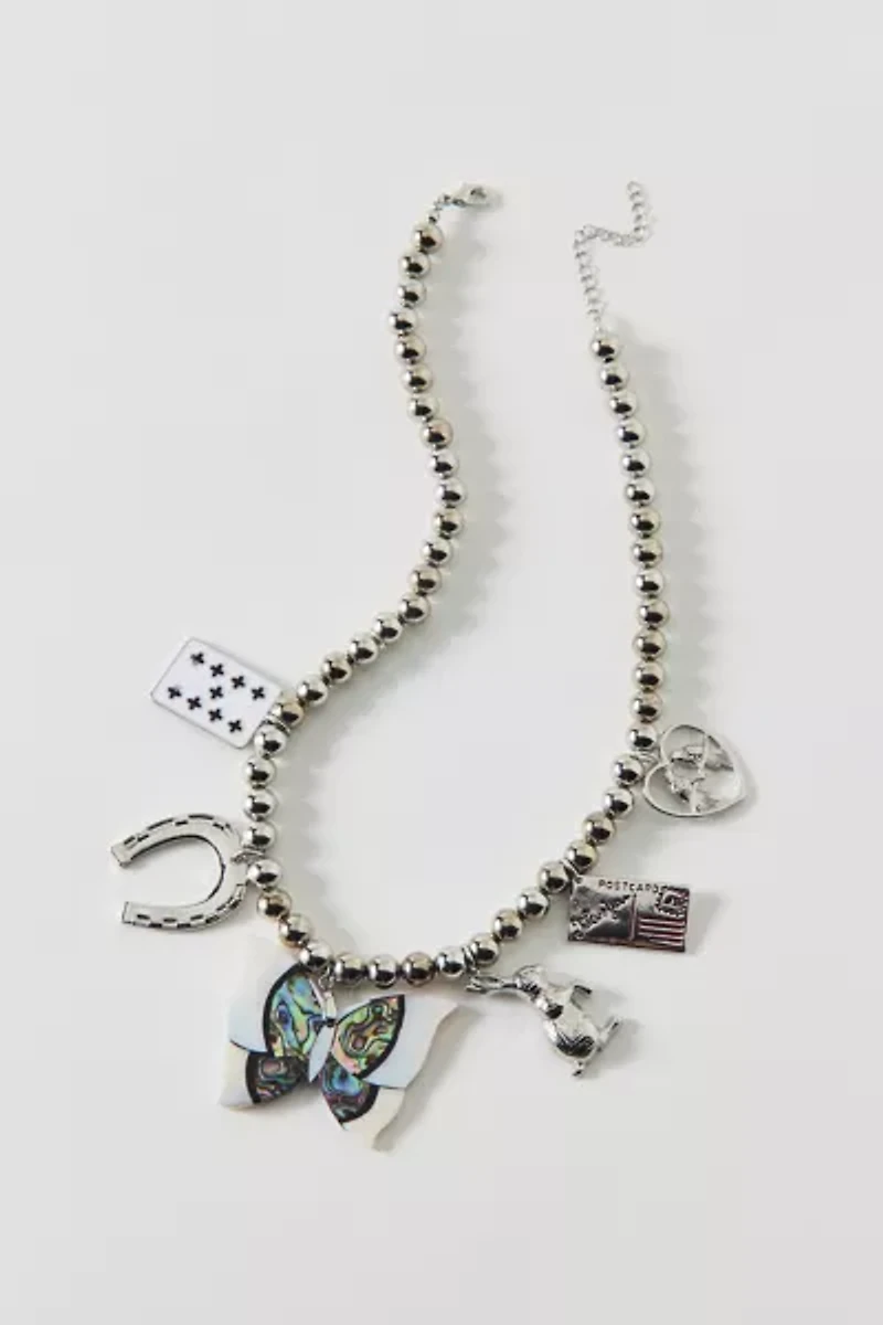 Vintage By The Sage Vintage Beaded Butterfly Charm Necklace