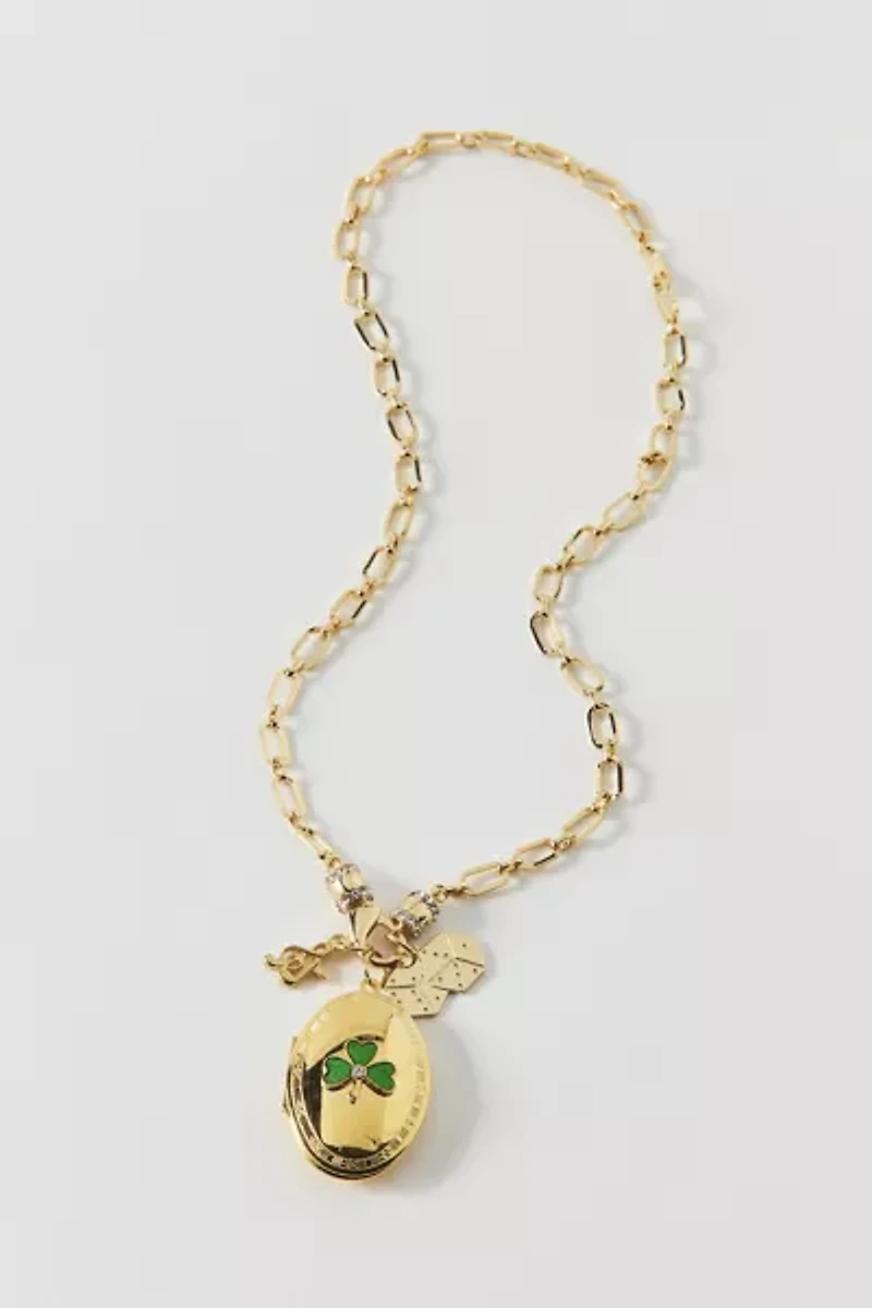 Vintage By The Sage Vintage Lucky Clover Beaded Charm Necklace