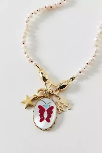 Vintage By The Sage Vintage Butterfly Pendant Beaded Charm Necklace