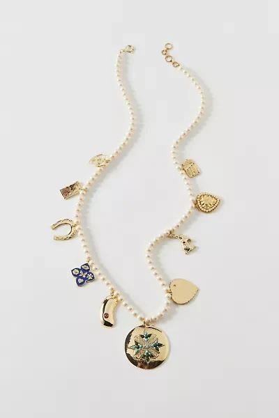 Vintage By The Sage Vintage Eclectic Pearl Beaded Charm Necklace
