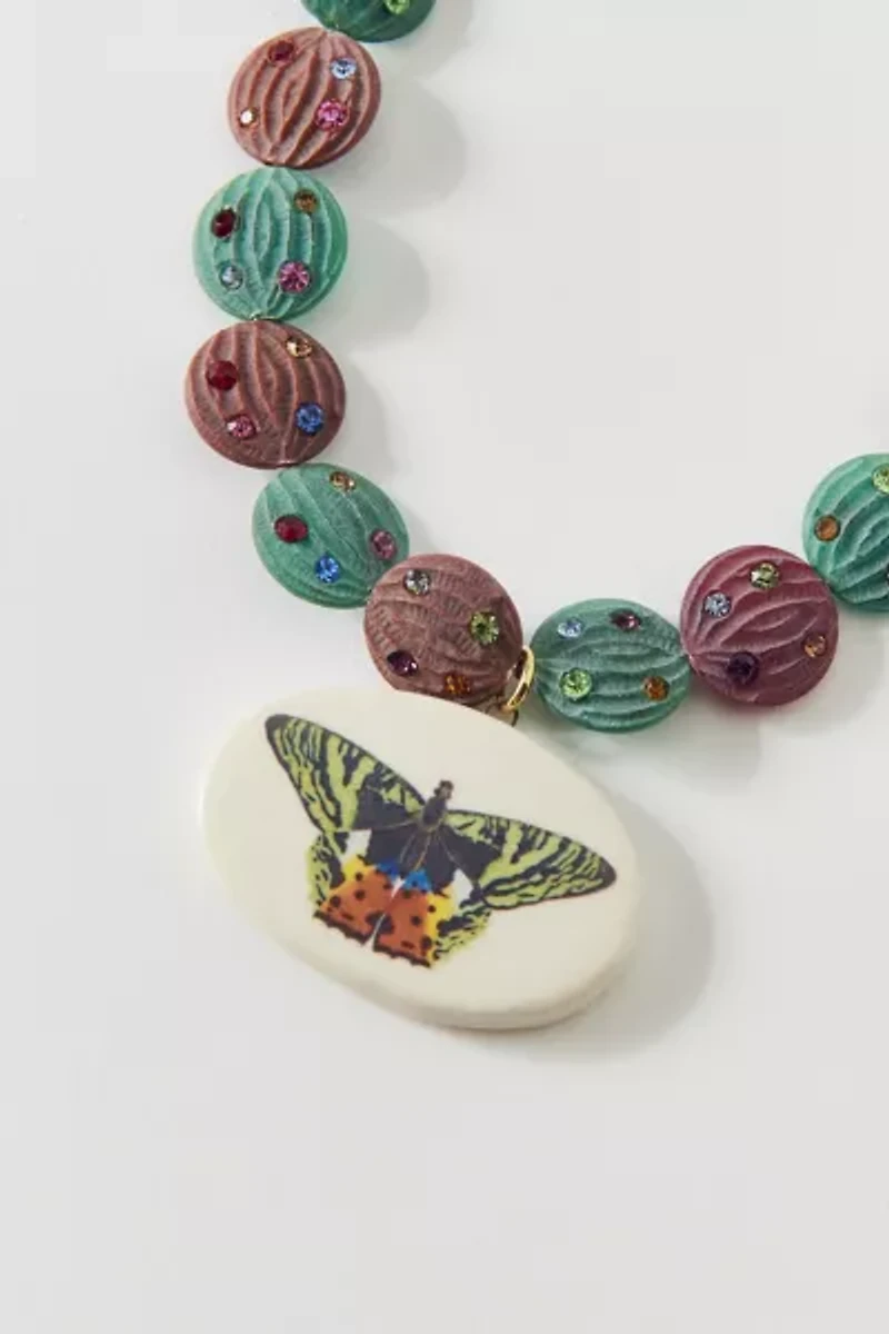 Vintage By The Sage Vintage Butterfly Pendant Beaded Statement Necklace