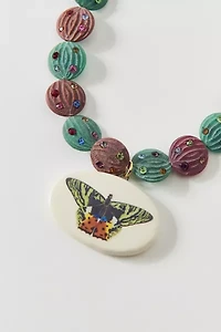 Vintage By The Sage Vintage Butterfly Pendant Beaded Statement Necklace