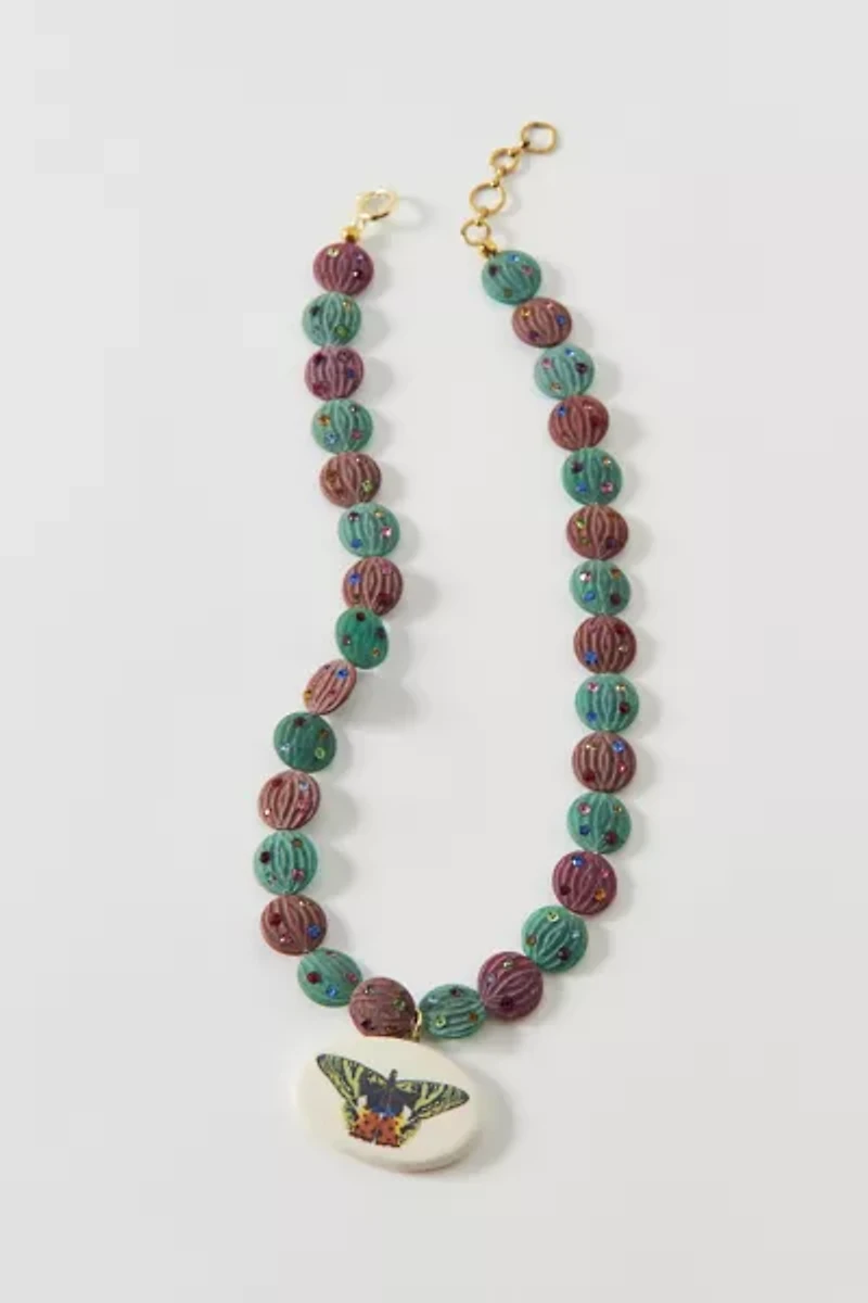 Vintage By The Sage Vintage Butterfly Pendant Beaded Statement Necklace