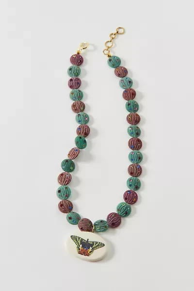 Vintage By The Sage Vintage Butterfly Pendant Beaded Statement Necklace
