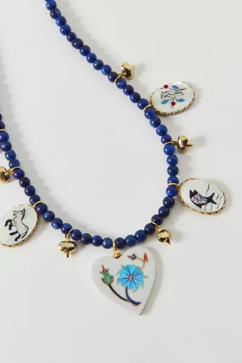 Vintage By The Sage Vintage Shades Of Blues Beaded Charm Necklace