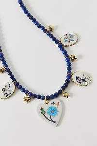 Vintage By The Sage Vintage Shades Of Blues Beaded Charm Necklace
