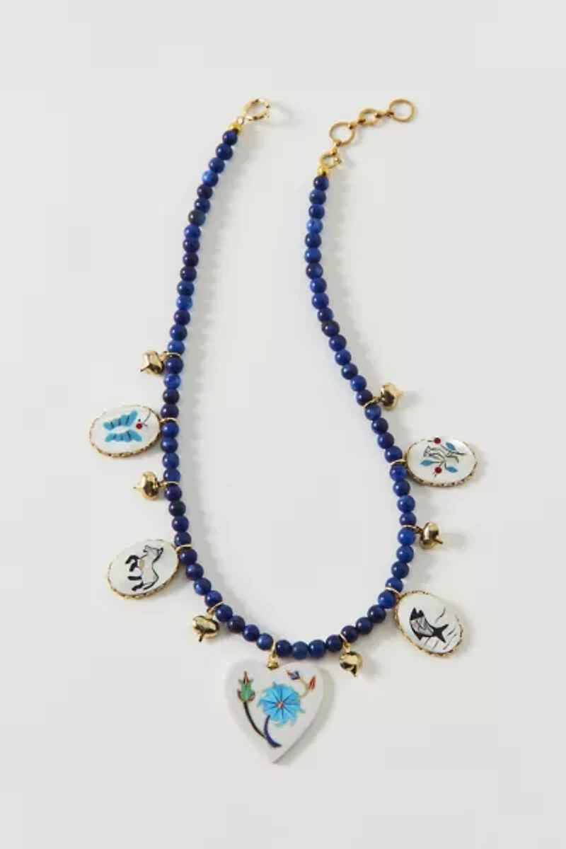 Vintage By The Sage Vintage Shades Of Blues Beaded Charm Necklace