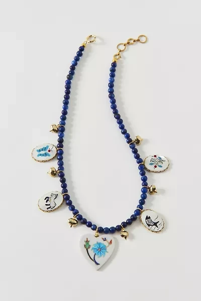 Vintage By The Sage Vintage Shades Of Blues Beaded Charm Necklace
