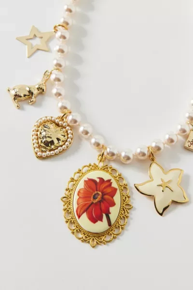 Vintage By The Sage Vintage Pretty Poppies Beaded Charm Necklace