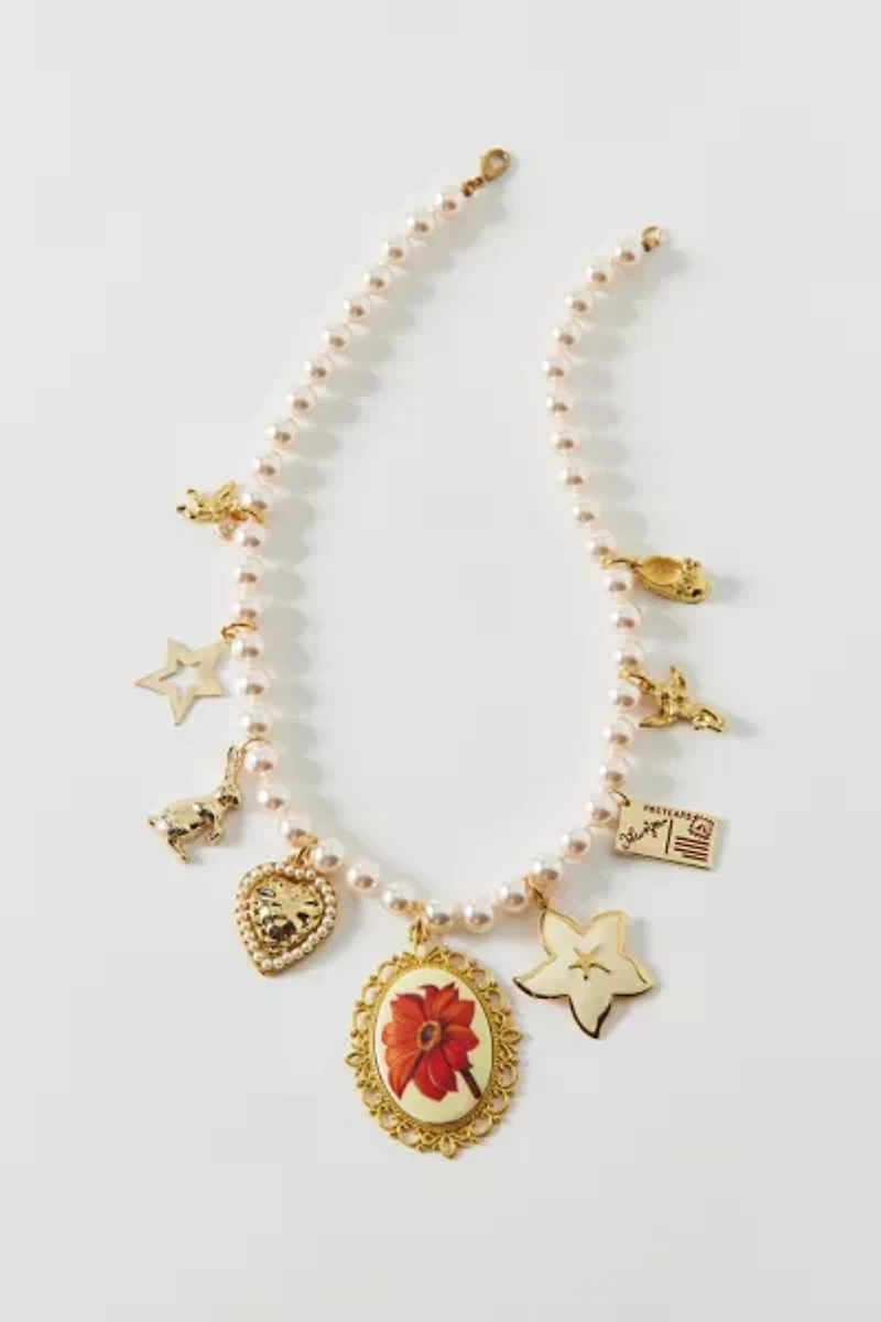 Vintage By The Sage Vintage Pretty Poppies Beaded Charm Necklace