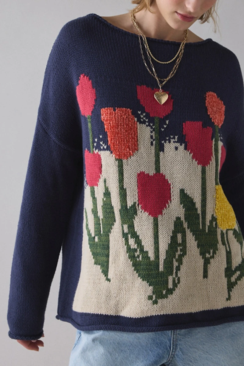 BDG Reagen Tulip Graphic Oversized Rollneck Sweater