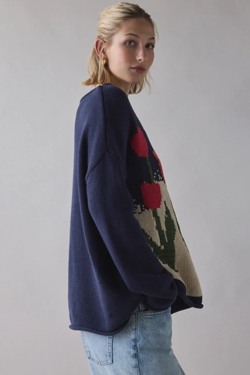 BDG Reagen Tulip Graphic Oversized Rollneck Sweater
