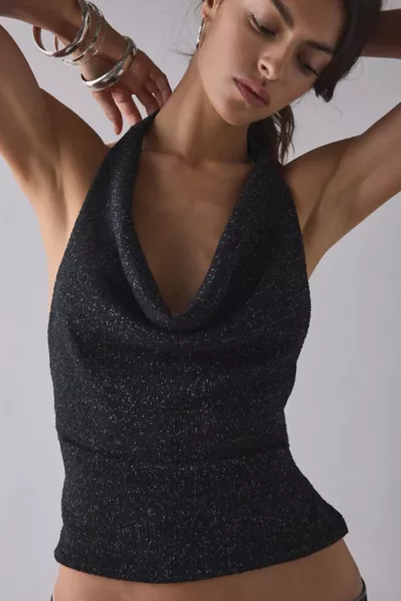 UO Cougar Strappy Open-Back Cowl Neck Halter Top