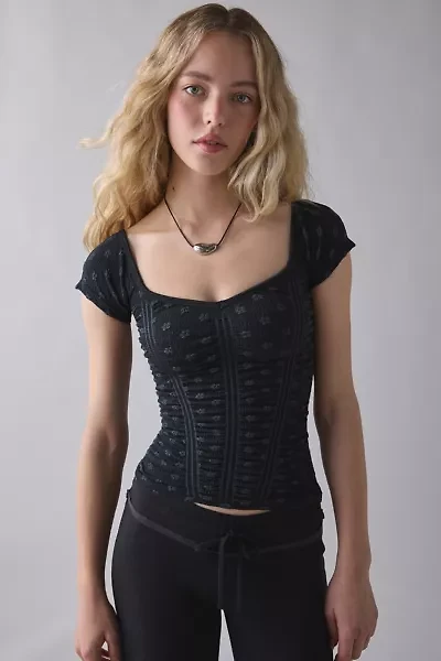 Out From Under Rosalie Ruched Seamless Knit Short Sleeve Top