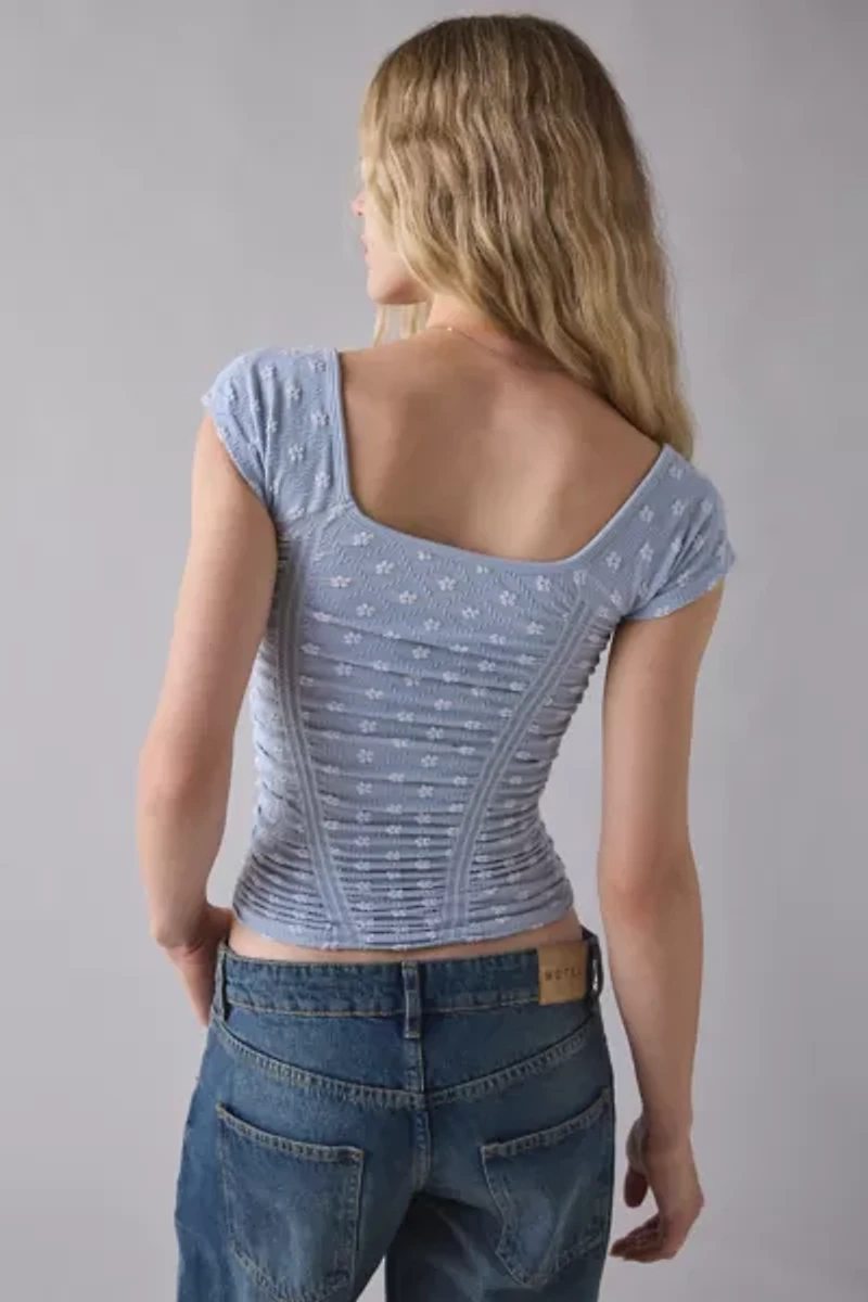 Out From Under Rosalie Ruched Seamless Knit Short Sleeve Top