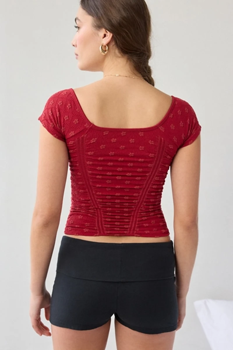 Out From Under Rosalie Ruched Seamless Knit Short Sleeve Top