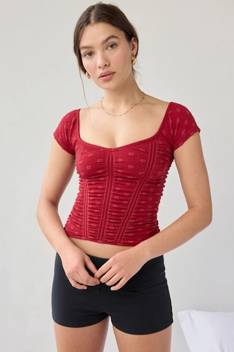 Out From Under Rosalie Ruched Seamless Knit Short Sleeve Top