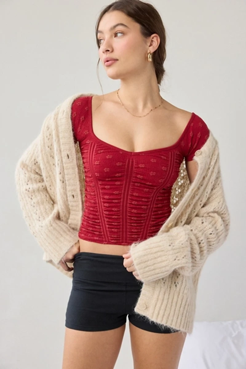 Out From Under Rosalie Ruched Seamless Knit Short Sleeve Top