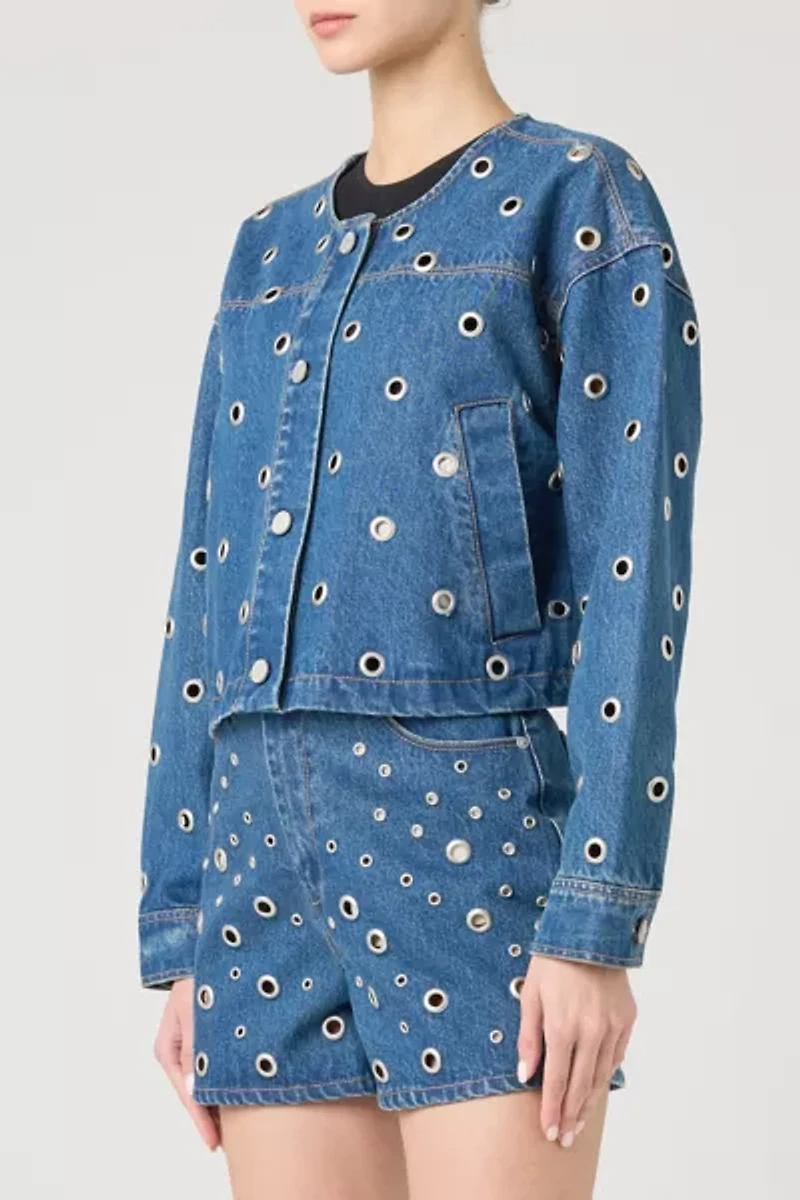 BLANKNYC Silver Dreams Grommet Cutout Cropped Denim Jacket