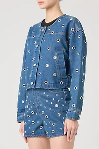 BLANKNYC Silver Dreams Grommet Cutout Cropped Denim Jacket