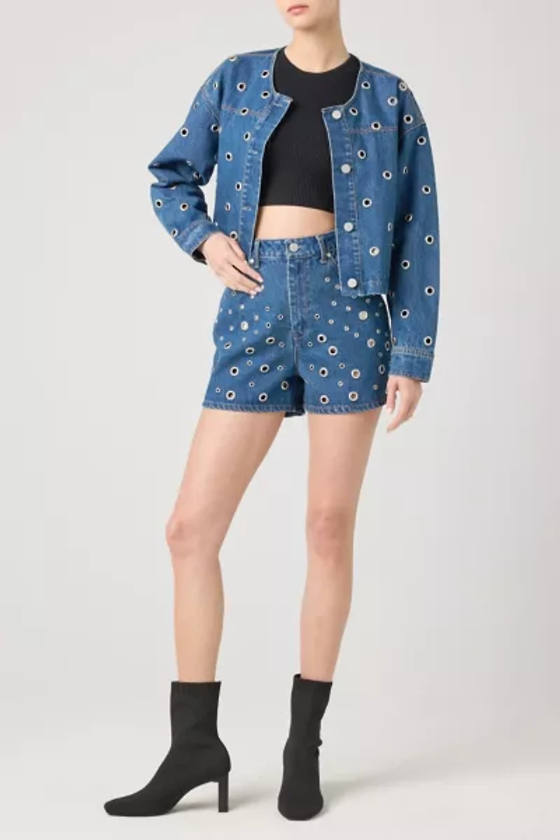BLANKNYC Silver Dreams Grommet Cutout Cropped Denim Jacket