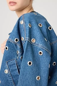 BLANKNYC Silver Dreams Grommet Cutout Cropped Denim Jacket