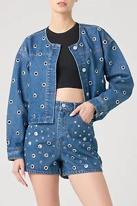 BLANKNYC Silver Dreams Grommet Cutout Cropped Denim Jacket