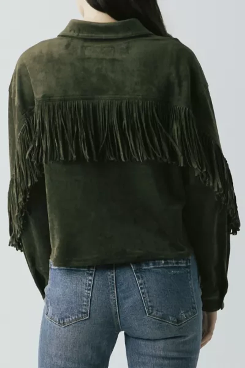 BLANKNYC Kale Chips Fringe Faux Suede Jacket