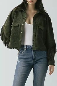 BLANKNYC Kale Chips Fringe Faux Suede Jacket