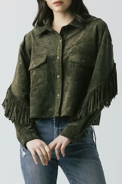 BLANKNYC Kale Chips Fringe Faux Suede Jacket