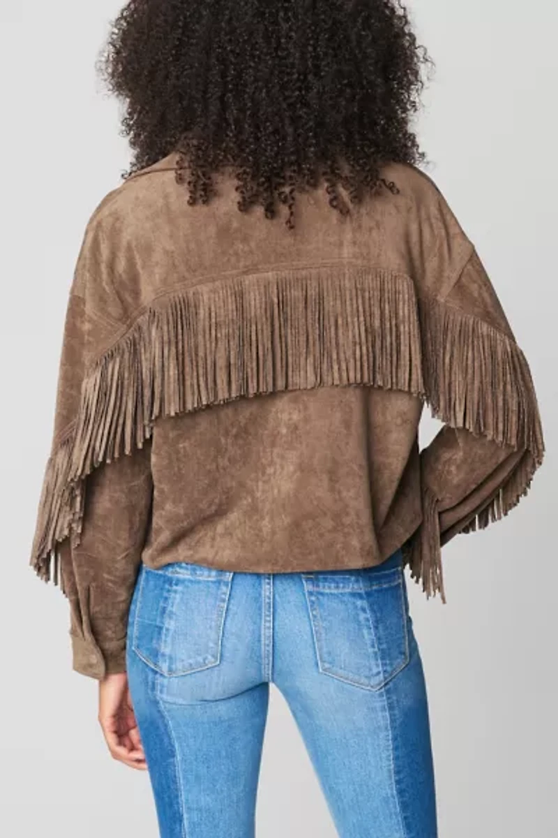 BLANKNYC Hot Cocoa Fringe Faux Suede Jacket
