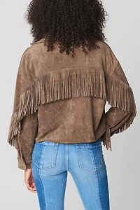 BLANKNYC Hot Cocoa Fringe Faux Suede Jacket