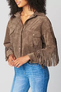 BLANKNYC Hot Cocoa Fringe Faux Suede Jacket