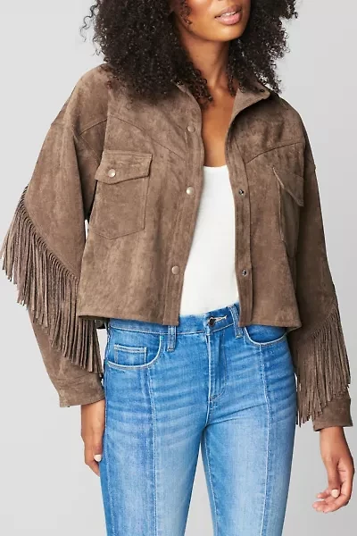 BLANKNYC Hot Cocoa Fringe Faux Suede Jacket